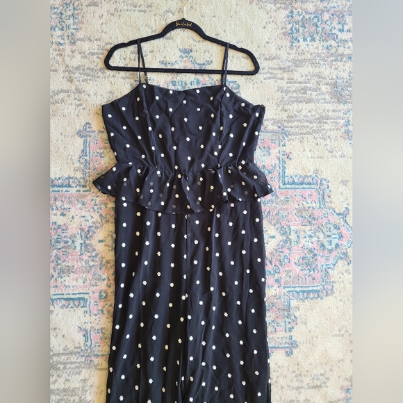 Anthropologie Rosie Black White Floral Embroidery Peplum Jumpsuit Size M Boho - Picture 4 of 14